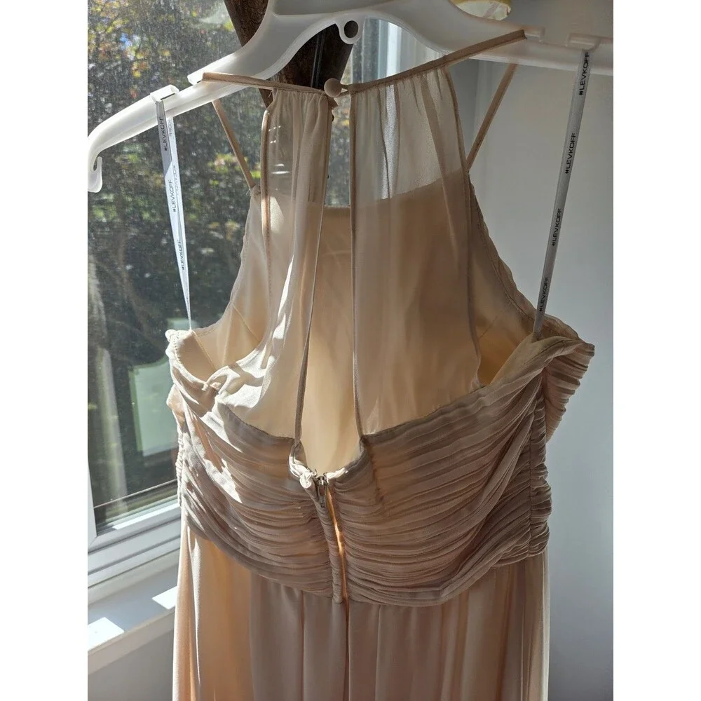 Bill Levkoff Women's Bridesmaid Gown Chiffon Halter Full Length Champagne, Sz 8 - Picture 5 of 11